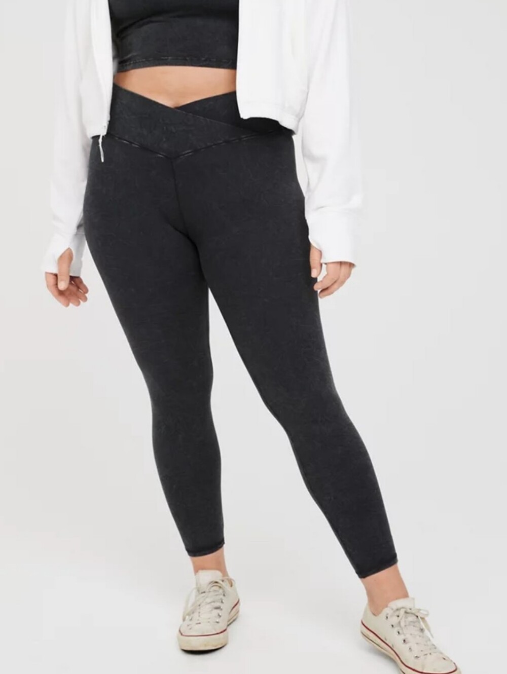 OFFLINE Aerie AE Double Crossover Leggings Acid Washed Black Small Real Me 7/8
